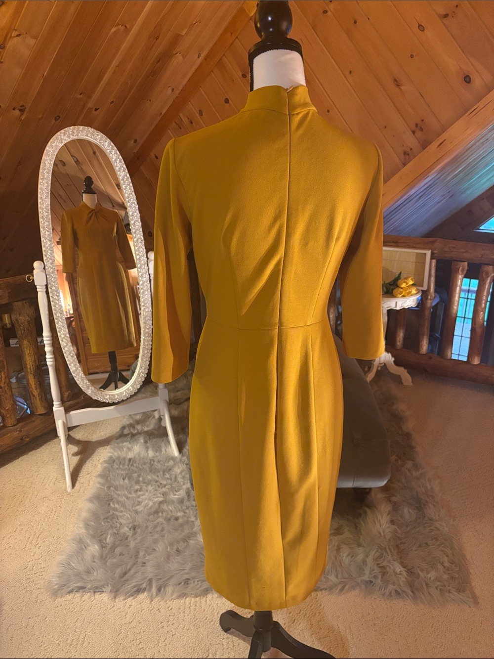 Donna Morgan Mustard Twist-Neck Long Sleeve Sheath Dress - Picture 3 of 3
